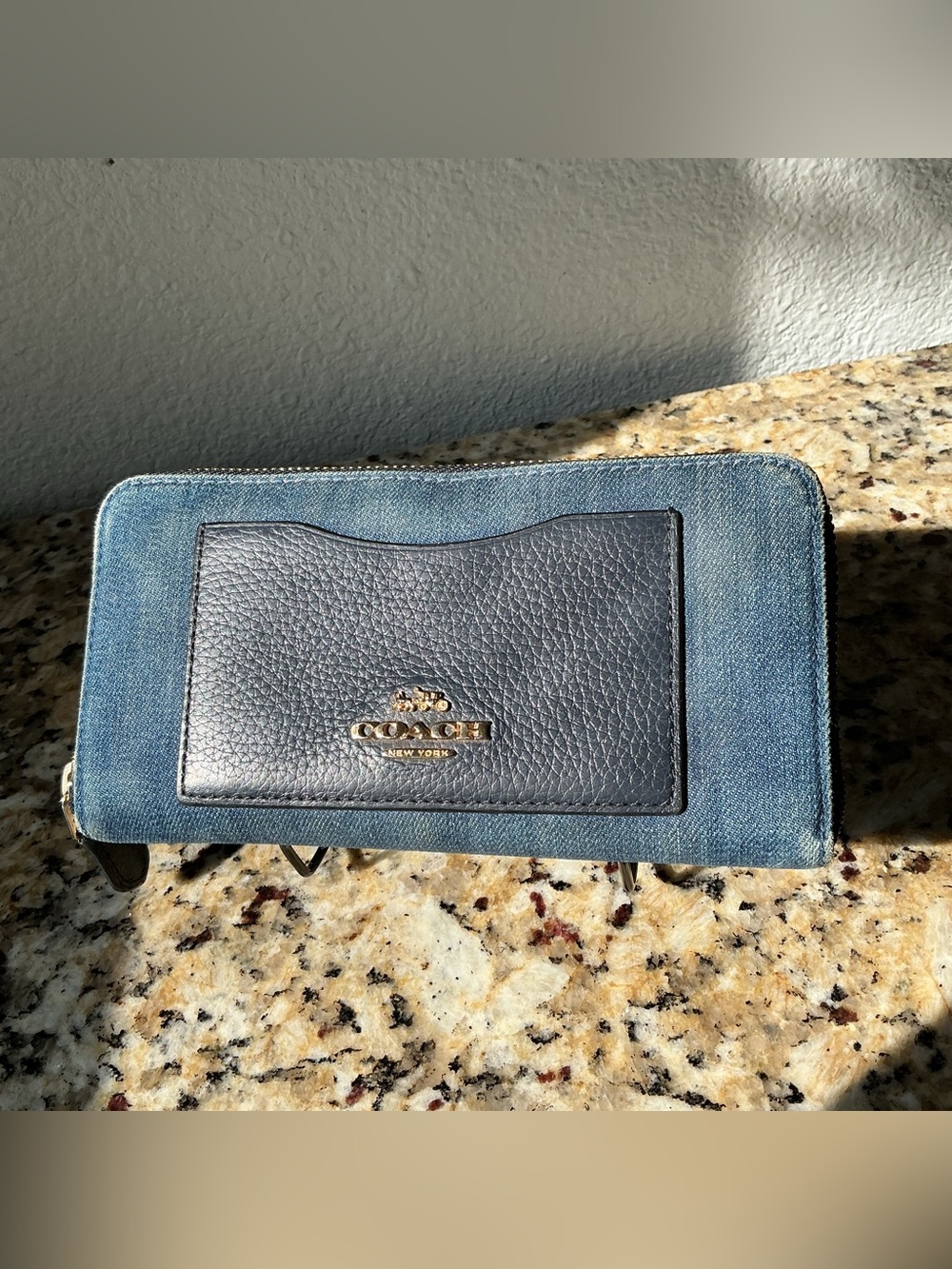 Coach Denim Accordion Long Wallet with Pink Interior